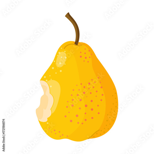 Bitten yellow pear. Trendy flat style isolated on a transparent background For healthy eating, dieting, recipe blogs, eco friendly branding, social media, stickers, menus, posters, and books.