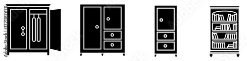 Furniture icon vector set. closet illustration symbol collection. nightstand symbol or logo.
