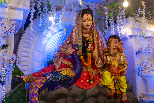 Traditional Idol of Goddess Parvati with Lord Ganesha