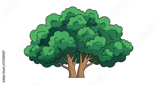 Stylized green tree with thick trunk and lush canopy