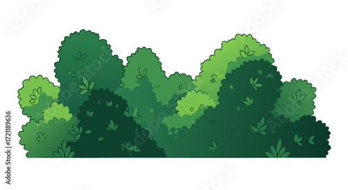 Stylized green bushy foliage with dark background