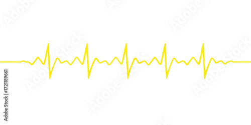 A medical ECG or EKG heartbeat graph line illustrates a healthy pulse wave on a green monitor