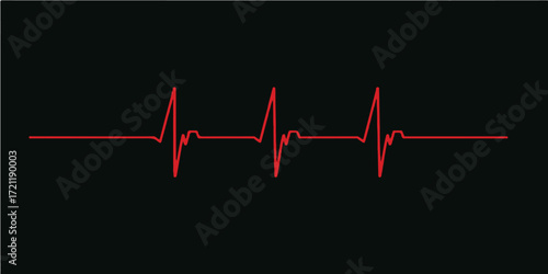 Red heartbeat line on ECG monitor displaying a medical cardiogram graph for health and **pulse