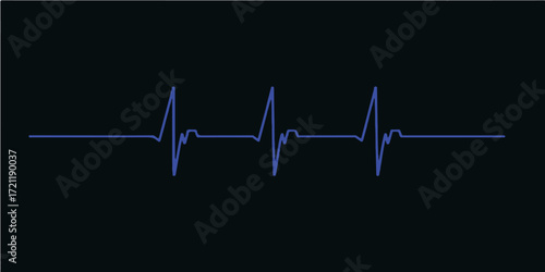An abstract ECG wave of a heartbeat pulse is shown on a medical monitor with a blue and green line graph