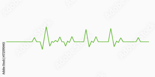 Green ECG line shows a heartbeat graph with a pulse wave on a medical monitor for healthcare illustration