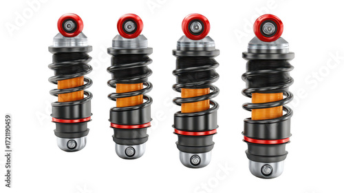 Four shock absorbers detailed view on transparent png background