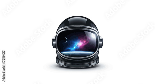 A reflective journey through space with an astronaut's helmet embodying cosmic exploration