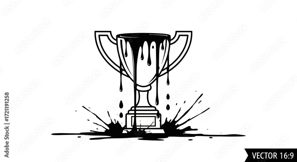 Fototapeta premium Abstract artistic trophy illustration with dripping black ink and splatters for creative design