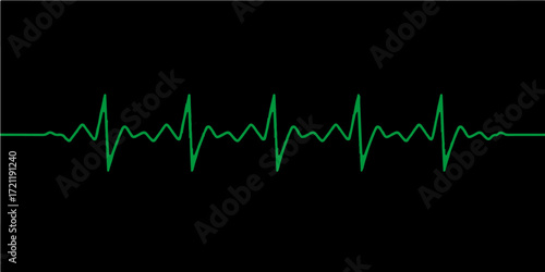 Abstract graphic green line showing a healthy heartbeat cardiogram on a medical monitor