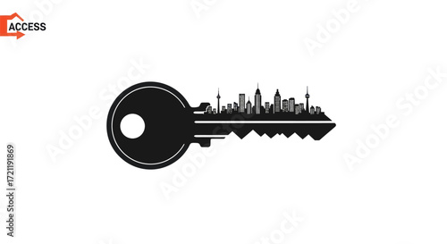 Cityscape unlocking possibilities: A silhouette of urban architecture integrated within a key