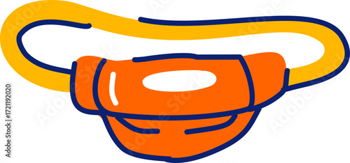 Whimsical orange fanny pack illustration with yellow strap on black background