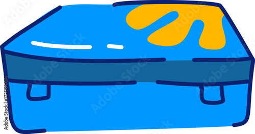 Cute cartoon blue lunch box with a yellow flower or decoration element