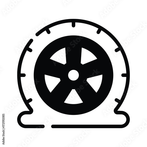 Flat tire icon, showcasing a deflated tire, ready to use vector