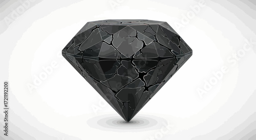 Cracked brilliance a captivating depiction of a fractured black diamond on white canvas