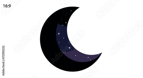 Crescent moon containing a magical galaxy view with cosmic starlight and nebula