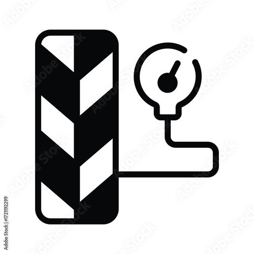 Line icon depicting a tire and a pressure gauge, indicating tire pressure check.