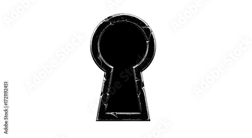Distressed keyhole silhouette against a plain backdrop hinting at hidden pathways and security