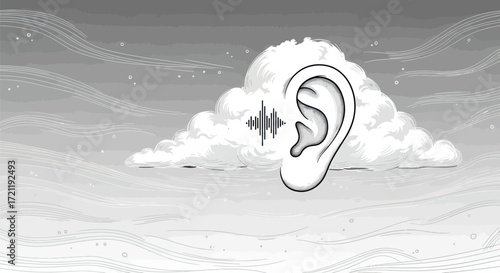 Dreamlike auditory perception conceptual artwork floating in celestial atmosphere
