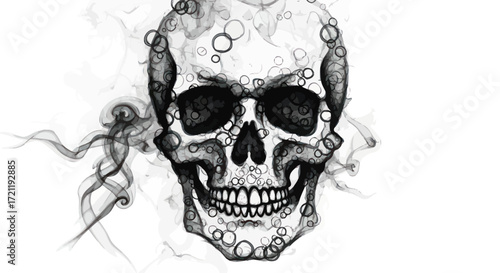 Ephemeral existence: a skull formed by smoke and circles in monochrome artistry
