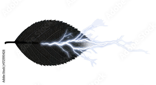 Illuminated leaf concept shows electrical energy transfer in natural elements