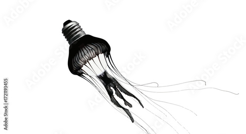 Illuminating sea: A surreal depiction of a jellyfish blending with an electric light bulb