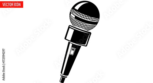 Monochrome microphone depiction for vocal recording and amplified audio transmission