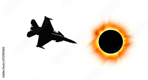 Solar eclipse and fighter jet silhouette creating a striking visual composition