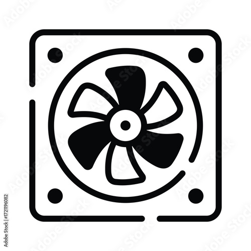 Automotive cooling fan line icon for garage, mechanic, and repair.