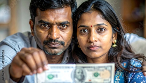 A couple holds a dollar bill