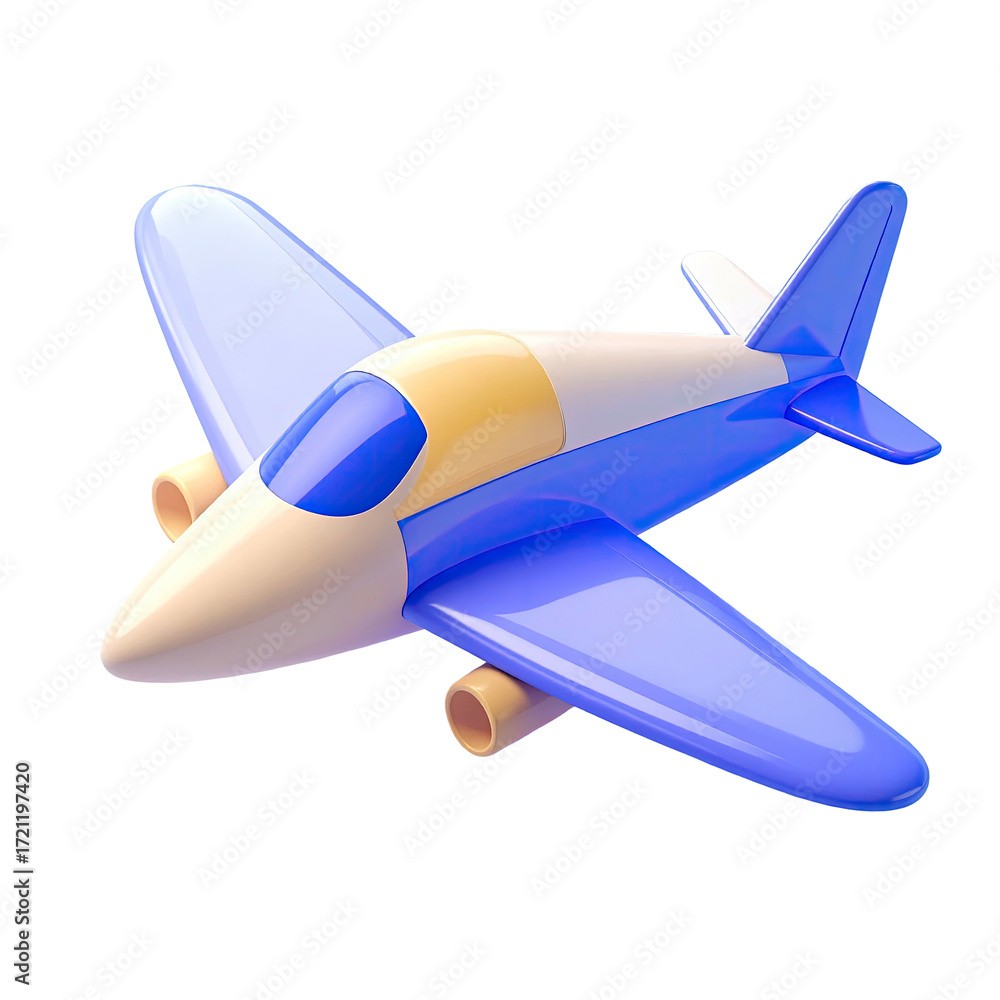 Fototapeta premium Cartoonish light-blue and beige airplane, 3D style