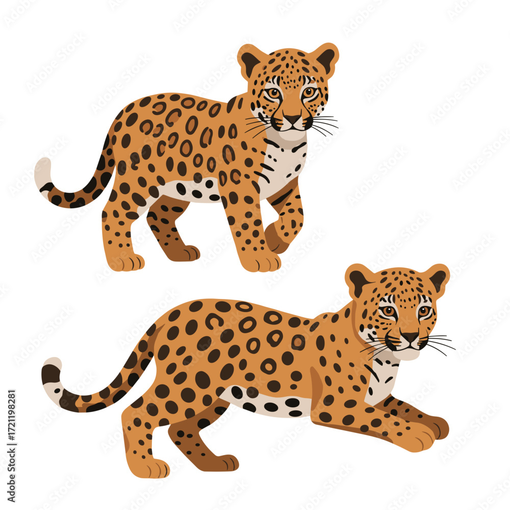 Naklejka premium Vector illustration of two leopard cubs in flat minimal design