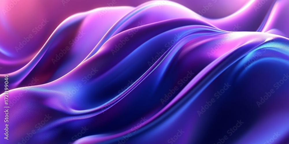 Obraz premium Abstract Waves of Vibrant Blue, Violet, and Purple Silk Fabric with Smooth Gradient Overflows.