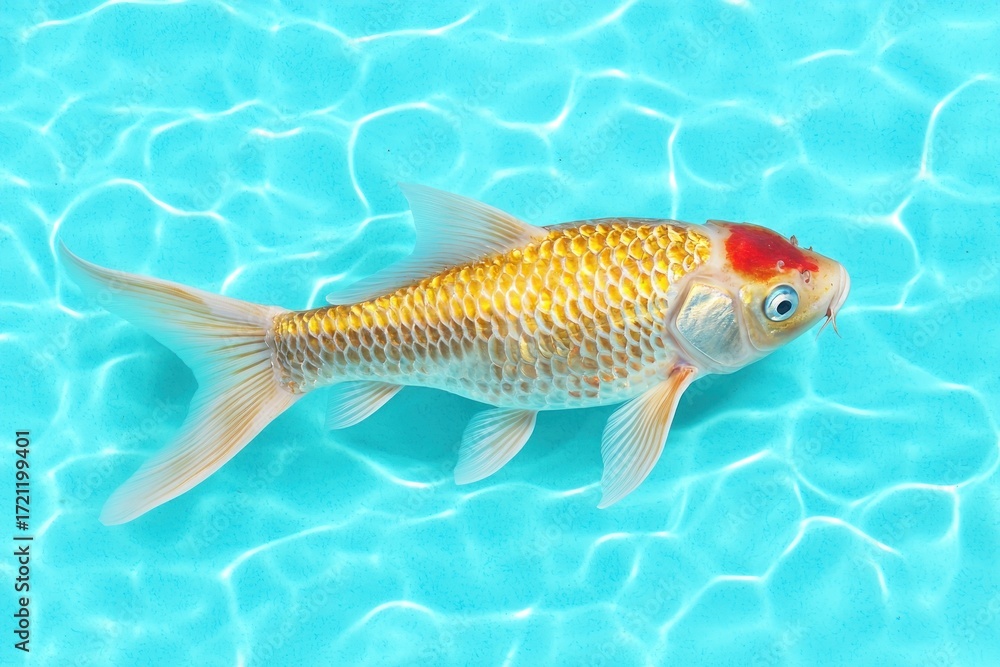 Naklejka premium Koi fish swimming in clear pool water aquatic life nature bright atmosphere close-up perspective