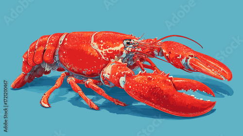 Vector illustration of a red lobster isolated on a blue background