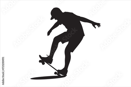 Skateboarder in Action – Monochrome Vector Illustration