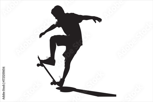 Skateboarder in Action – Monochrome Vector Illustration