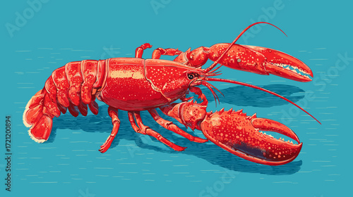 Vector illustration of a red lobster isolated on a blue background