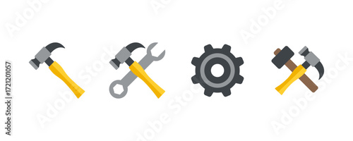 Vector emoji illustration of a set of basic work tools instruments. Colorful housework tool icons in isolated background. Abstract symbol vector illustration.