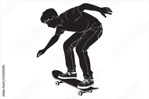 Skateboarder in Action – Monochrome Vector Illustration