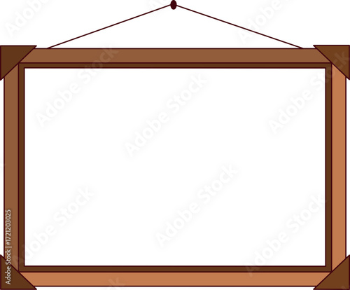 Empty wooden frame hanging on the wall ideal for photos or illustrations