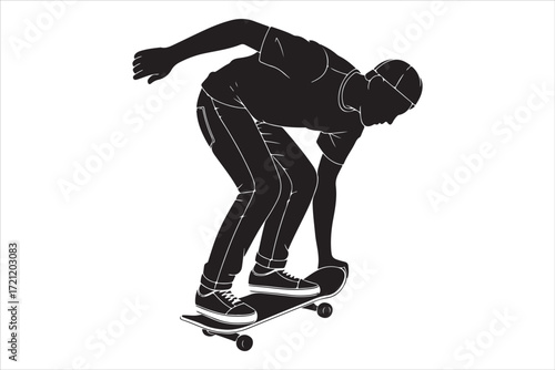 Skateboarder in Action – Monochrome Vector Illustration