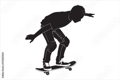Skateboarder in Action – Monochrome Vector Illustration