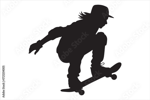 Skateboarder in Action – Monochrome Vector Illustration