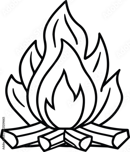 campfire outline vector and illustration line art 
