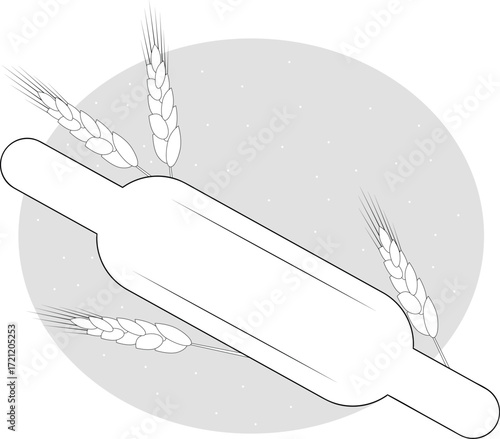 Illustration of ears of wheat and a rolling pin on a white background