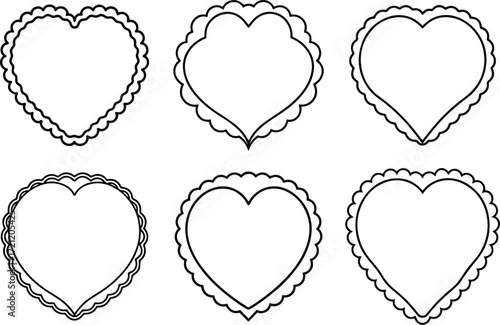 Set of heart scallop frame outline vector and illustration line art