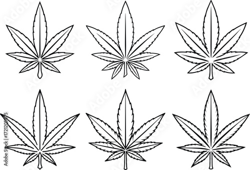 Set of marijuana leaves outline vector and illustration line art