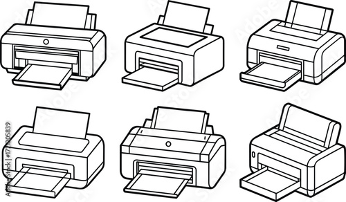 Set of printer outline vector and illustration line art