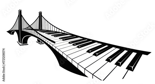 A striking bridge illustration showcasing a piano keyboard spanning the structure with musical