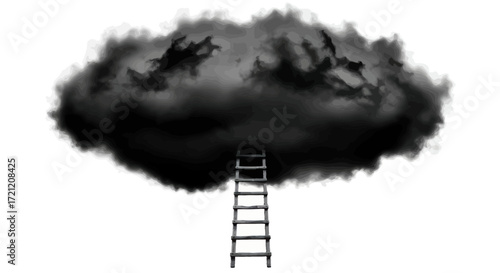 Ascending beyond adversity ladder reaching out of a stormy cloud symbolizing overcoming challenges